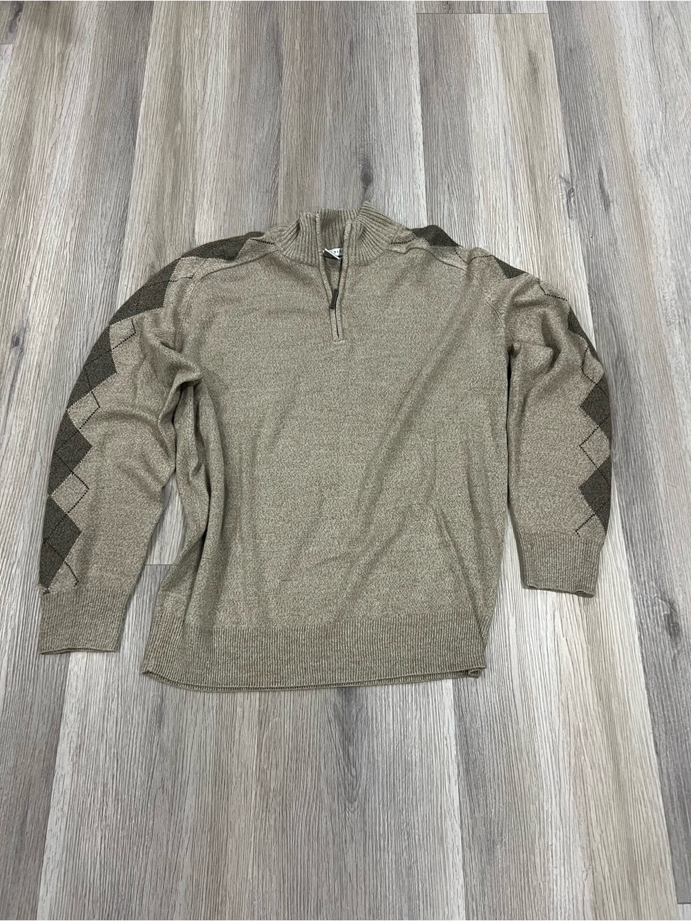 Geoffrey Beene Tan Quarter-Zip Sweater with Argyle Sleeves
